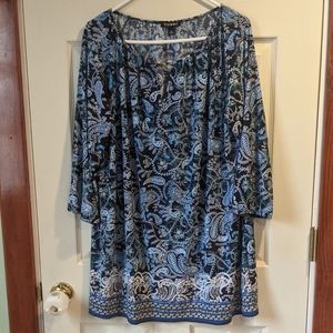 Roz & Ali blue paisley long sleeve v neck dress
